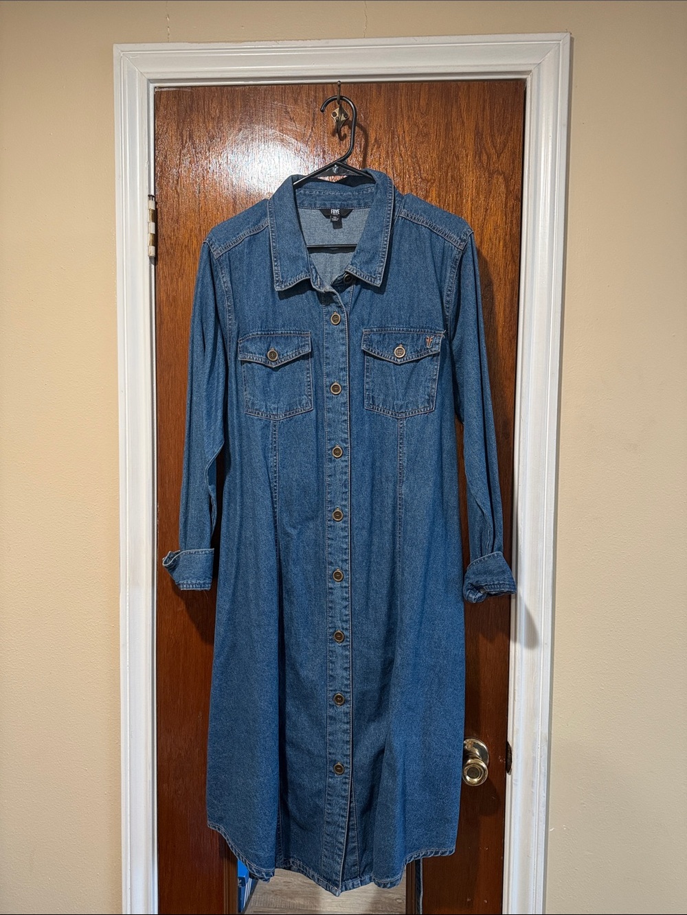 Frye Blue Denim Long Sleeve Button-Front Shirt Dress